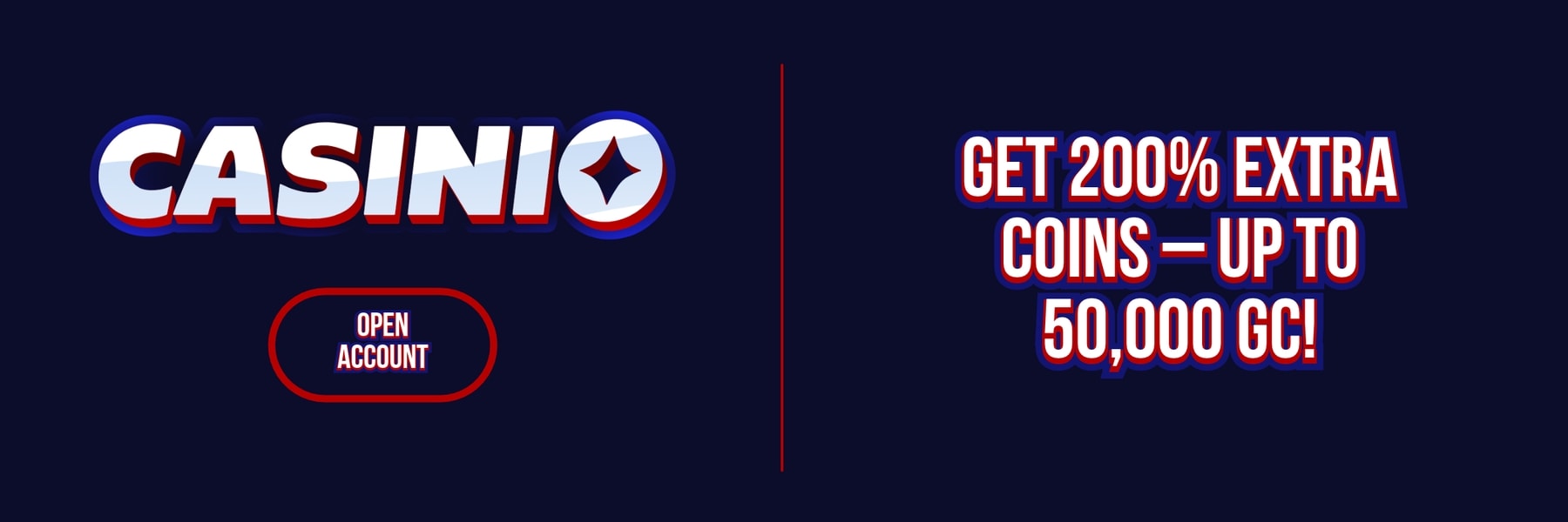Casinio — Get 200% Extra Coins – up to 50,000 GC!